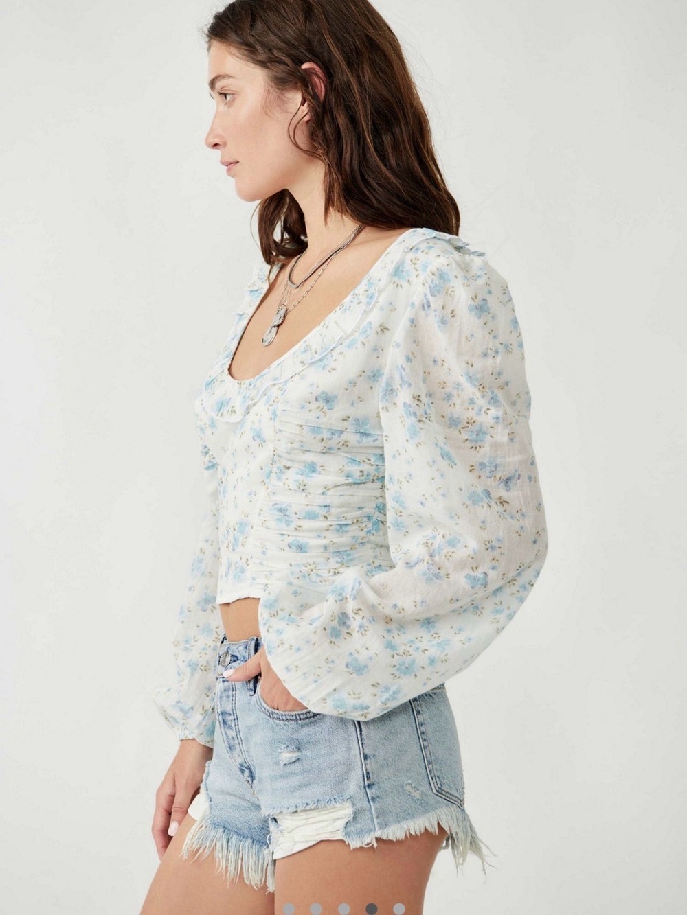 NWT Free People Another Life Printed Top in Light Blue Floral